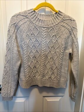 GAP Light Gray Cable Knit Crewneck Sweater